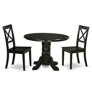 HomeStock 3-Piece Round Black Finish Solid Wood Top Dining Table with 2 Chairs - 1 of 4