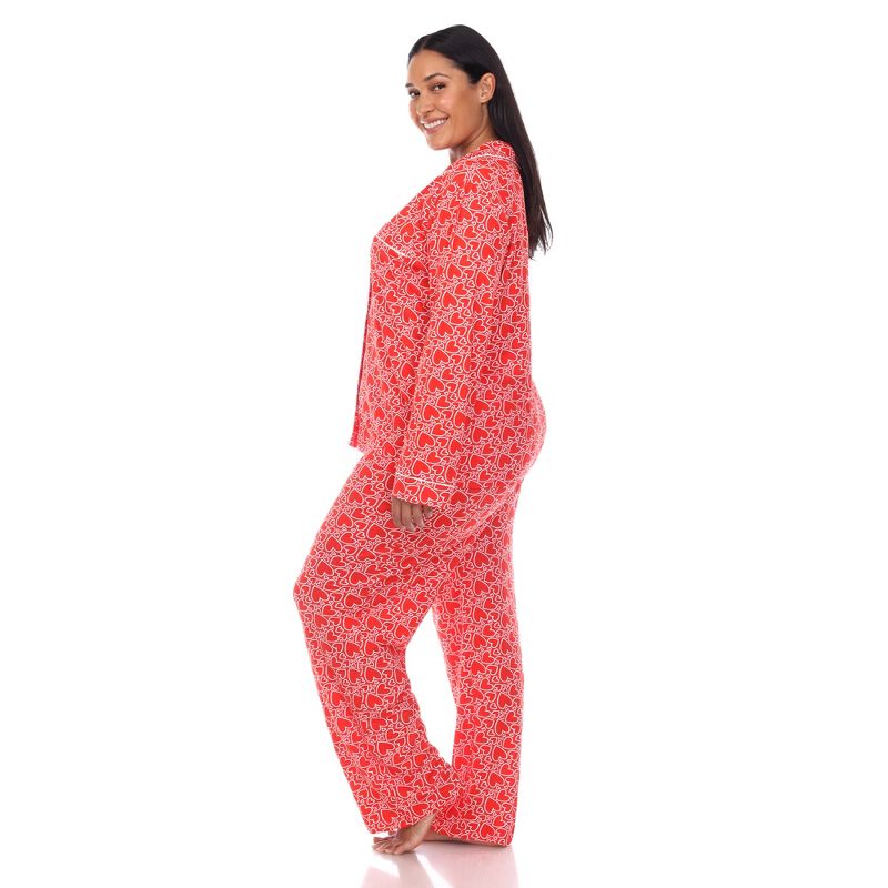 Plus Size Long Sleeve Heart Print Pajama Set - White Mark, 3 of 6