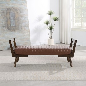 TUYOHW 52" Modern Bench,Channel Tufted Upholstered Storage Bench with Walnut Wood Legs,Faux Leather Footrest Stool for Living Room,Bedroom,Entryway - 1 of 4