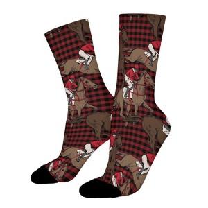 Racing Horse With Red Plaid Women Printed Crew Socks Funny Funky Socks Soft Polyester Novelty Gifts for Artists Men - 1 of 1