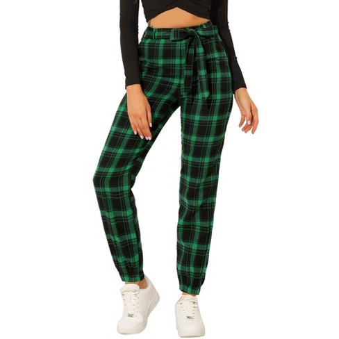 Allegra K Women's Elastic High Waist Leisure Plaid Pants With