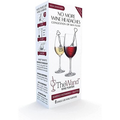 8 Pack PureWine Wand Technology Histamine and Sulfite Filter, Purifier Alleviates Wine Allergies, Stir Stick Aerates Wine, from Grand Fusion. -8 Pack