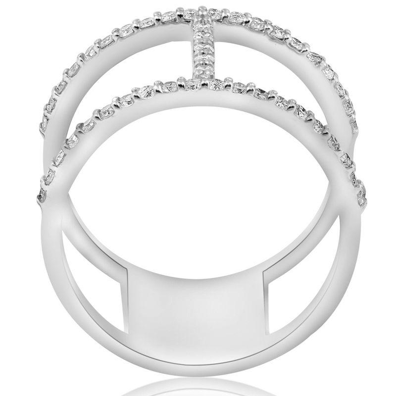 Pompeii3 1/2ct Designer Diamond Right Hand Wide H Shape Fashion Ring 10K White Gold, 3 of 5