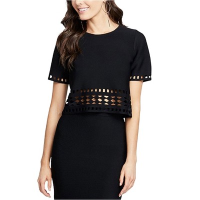 Rachel Roy Womens Triangles & Rectangles Crop Top Blouse, Black, X-Small