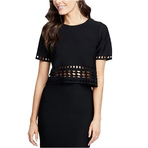 Rachel Roy Womens Triangles & Rectangles Crop Top Blouse, Black, X-Small - 1 of 1