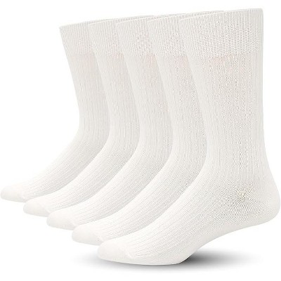 SERISIMPLE Men Bamboo Viscose Thin Ribbed Knit Silky Soft Lightweight Dress Crew Socks White X Large 5 Pairs