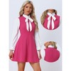 INSPIRE CHIC Women's Elegant Contrast Ruffle Stand Collar Bow Tie Puff Sleeve Office Dress - 2 of 4