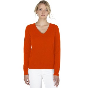 JENNIE LIU Women's 100% Pure Cashmere Long Sleeve Pullover V Neck Sweater - 1 of 3