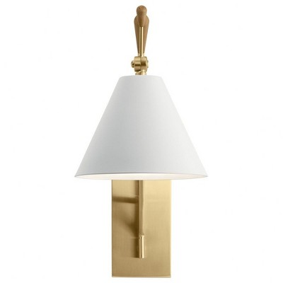 Champagne Gold Swing Arm Wall Sconce with Natural Maple Accents
