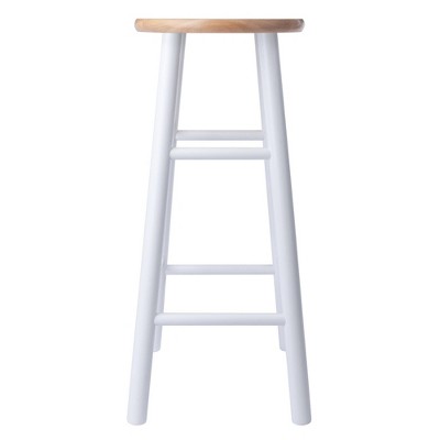 Transitional Teak and White Solid Wood 29" Barstool Duo