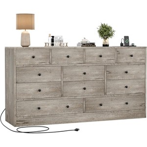 Jojoka 61" Wood Dresser w/ 12 Drawers, Built-in Power Outlet & Metal Glide Rails - Spacious Storage Chest for Bedroom, Living Room & Hallway - 1 of 4
