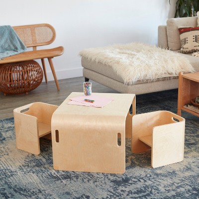 Natural Birch Multipurpose Kids Table and Chair Set, 3-Piece