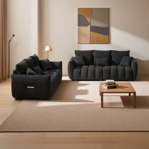 3+3 Teddy Fleece Modern Sofa Combo with Wooden Frame & 6 Cushions - 1 of 4