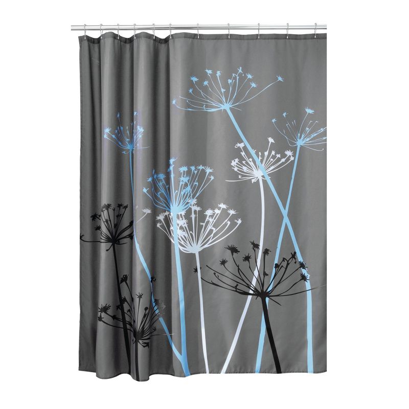 iDESIGN 72&#34;x72&#34; Thistle Floral Fabric Bathroom Shower Curtain Gray/Blue, 1 of 6