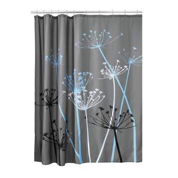 iDESIGN 72"x72" Thistle Floral Fabric Bathroom Shower Curtain Gray/Blue