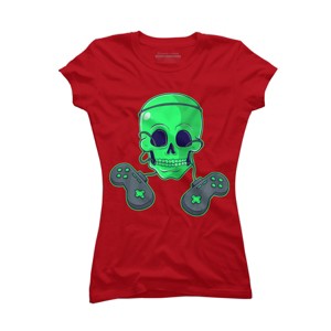 Junior's Design By Humans Halloween Skeleton Skull Crossbones Video Gamer By TaiHan T-Shirt - 1 of 3