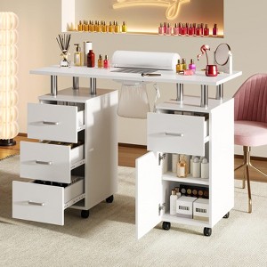 Manicure Nail Table Desk with Electric Dust Collector, 4 Drawers, Cabinet & Lockable Wheels, Salon Tech Station for Beauty Spa - 1 of 4