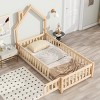 1Pc House Floor Bed , Solid Pine Wood Frame ,Fence Guardrails for Kids' Safety and Fun Bedroom Play Space - Baofuwish - 3 of 4