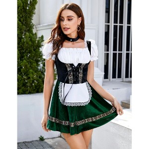 Vintage False Three-Piece Square Neck Short Sleeve Velvet Dress Knee Length Flowy Elegant Maid Style Skirt - 1 of 4