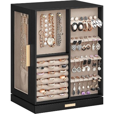 360° Rotating, Jewelry Storage Case with 5 Drawers, Jewelry Organizer, Glass Window