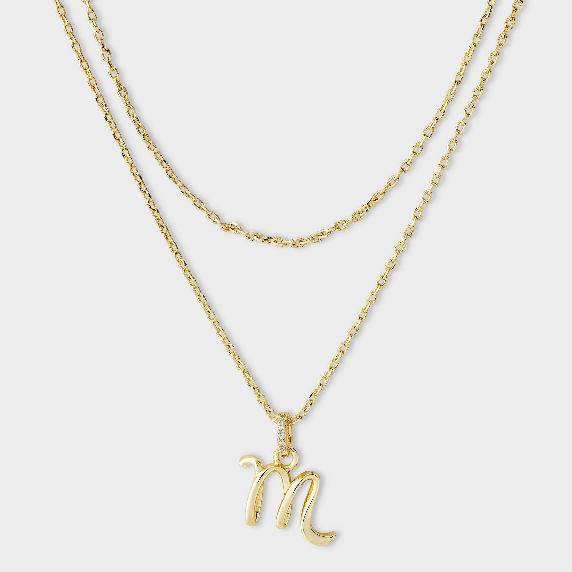 14k Gold Dipped Twist Initial Cubic Zirconia Bail Multi-Strand Necklace - A New Day™ Gold