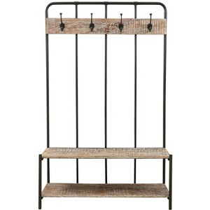 HomeRoots 71" Black And Brown Metal And Solid Wood Four Hooks Freestanding Coat Rack - 1 of 4