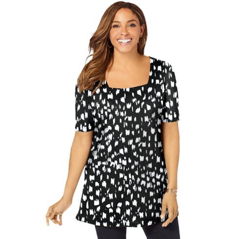 Jessica London Women's Plus Size Stretch Cotton Square Neck Tunic - image 1 of 4