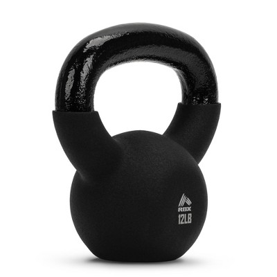 RBX 12lb Neoprene Kettlebell with Wide Handle & Iron Core, Flat Bottom, Great for All Fitness Levels, Black