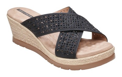 GC Shoes Malia Embellished Cross Strap Comfort Slide Wedge Sandals