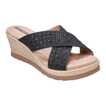 GC Shoes Malia Embellished Cross Strap Comfort Slide Wedge Sandals
