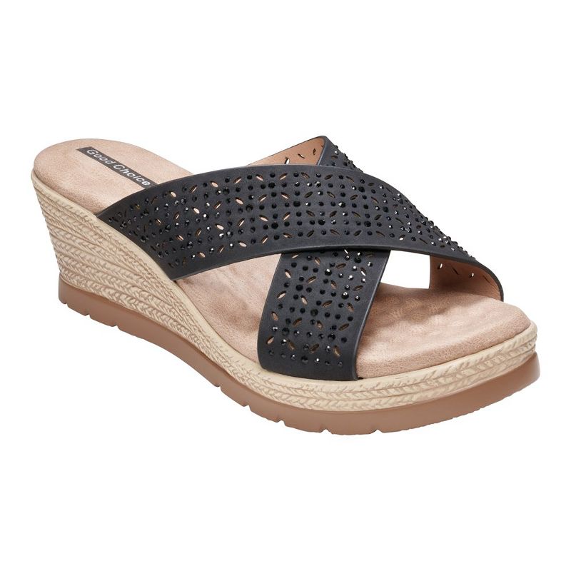 GC Shoes Malia Embellished Cross Strap Comfort Slide Wedge Sandals, 1 of 6