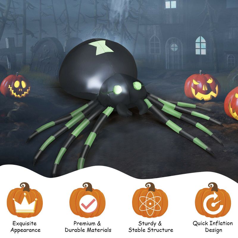 Costway 6FT Halloween Inflatable Blow-Up Spider w/ LED Lights Outdoor Yard Decoration, 4 of 10