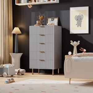 Whizmax White 5-Drawer Dresser, 48" Tall Modern Chest with Deep Storage & Wide Top, Fluted Wood Organizer for Bedroom/Living Room/Hallway - 1 of 4