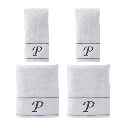 4pc "P" Monogram Bath/Hand Towel Set White - SKL Home