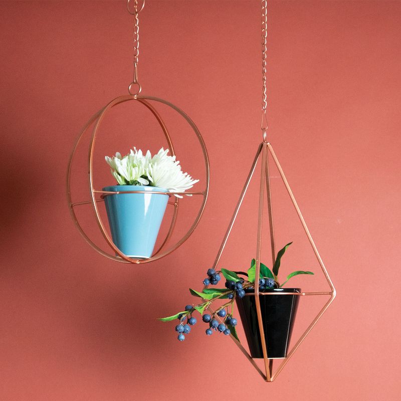 Copper Hanging Planter with Ceramic Pot - Foreside Home & Garden, 2 of 4