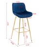 VYNXARIA 26 Inch Set of 2 Bar Stools,with Steel Frame Footrest Velvet Fabric Golden Leg Simple Bar Stool,Blue - 3 of 4