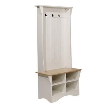 Merrick Lane Hallway Tree with Bench Seating, 3 Single Coat Hooks and Lower Storage with Adjustable Shelves