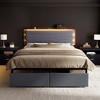 WOWLIVE Upholstered Bed Frame with Adjustable Headboard and 2 Storage Drawers, Velvet Platform Bed Frame with Charging Station and LED, Beige & Grey - 2 of 4