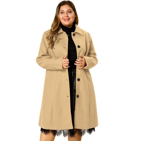 Agnes Orinda Women's Plus Size Winter Outerwear Single Breasted Long  Overcoats Khaki 2X