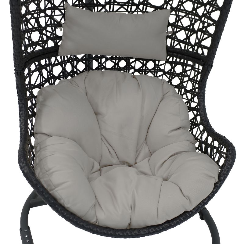 Sunnydaze Outdoor Resin Wicker Patio Cordelia Hanging Basket Egg Chair Swing with Cushion, Headrest, and Steel Stand Set- 3pc, 3 of 16