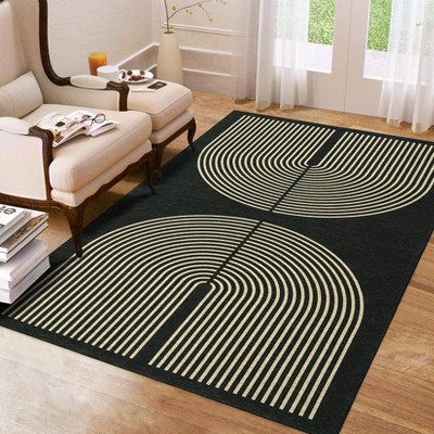 Non Slip Modern Abstract Area Rugs, Low Pile Stain Resistant Contemporary Rainbow Soft Carpet