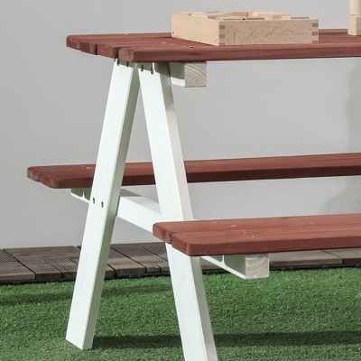Weatherproof Brown and White Wooden Kids Picnic Table Set