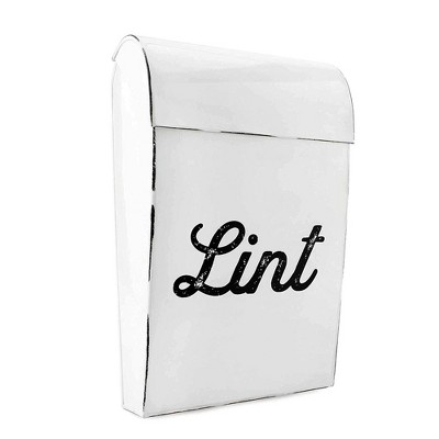 AuldHome Design White Enamelware Lint Holder Bin; Modern Farmhouse Laundry Room Decor