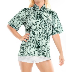 LA LEELA Women's Button Down Short Sleeve Summer Funky Dress Shirt Hawaiian Club party Casual Blouse Tops - 1 of 4