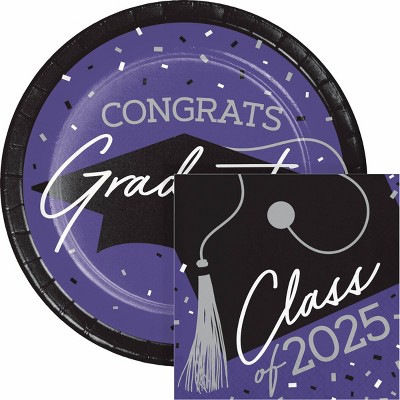 Creative Converting 2025 Graduate School Spirit Purple Paper Plate and Napkin Kit 36ct