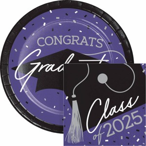 Creative Converting 2025 Graduate School Spirit Purple Paper Plate and Napkin Kit 36ct - 1 of 4