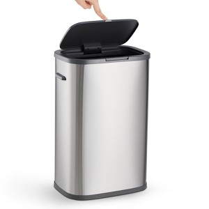 14.5 Gal / 55L Kitchen Trash Can, Slim Stainless Steel Garbage Can with Press-Top Lid, Narrow Rectangular Waste Bin for Office, Living Room - 1 of 4