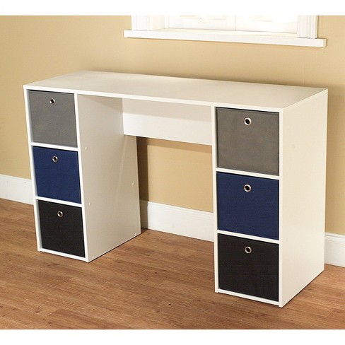 Student Writing Desk With 6 Fabric Bins White/blue - Buylateral : Target