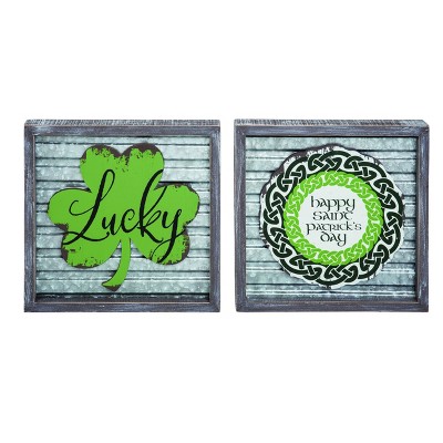 Transpac Wood/MDF Corrugated Frame Decor Set of 2 St Patrick Home Decorations