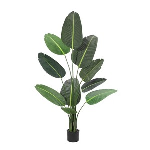 4FT Artificial Palm Tree Bird of Paradise Artificial Plant with 8 Trunks Natural Floor Plant Faux Banana Tree Home Office Living Room Green Decoratio - 1 of 4